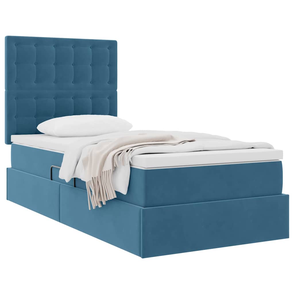 Lit avec rangement et matelas Bleu foncé 100 x 200 cm Velours - XIOS