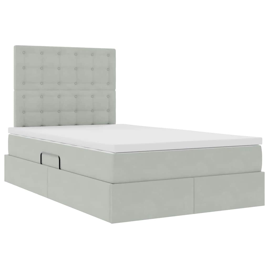 Lit avec rangement et matelas Gris clair 120 x 190 cm Velours - XIOS