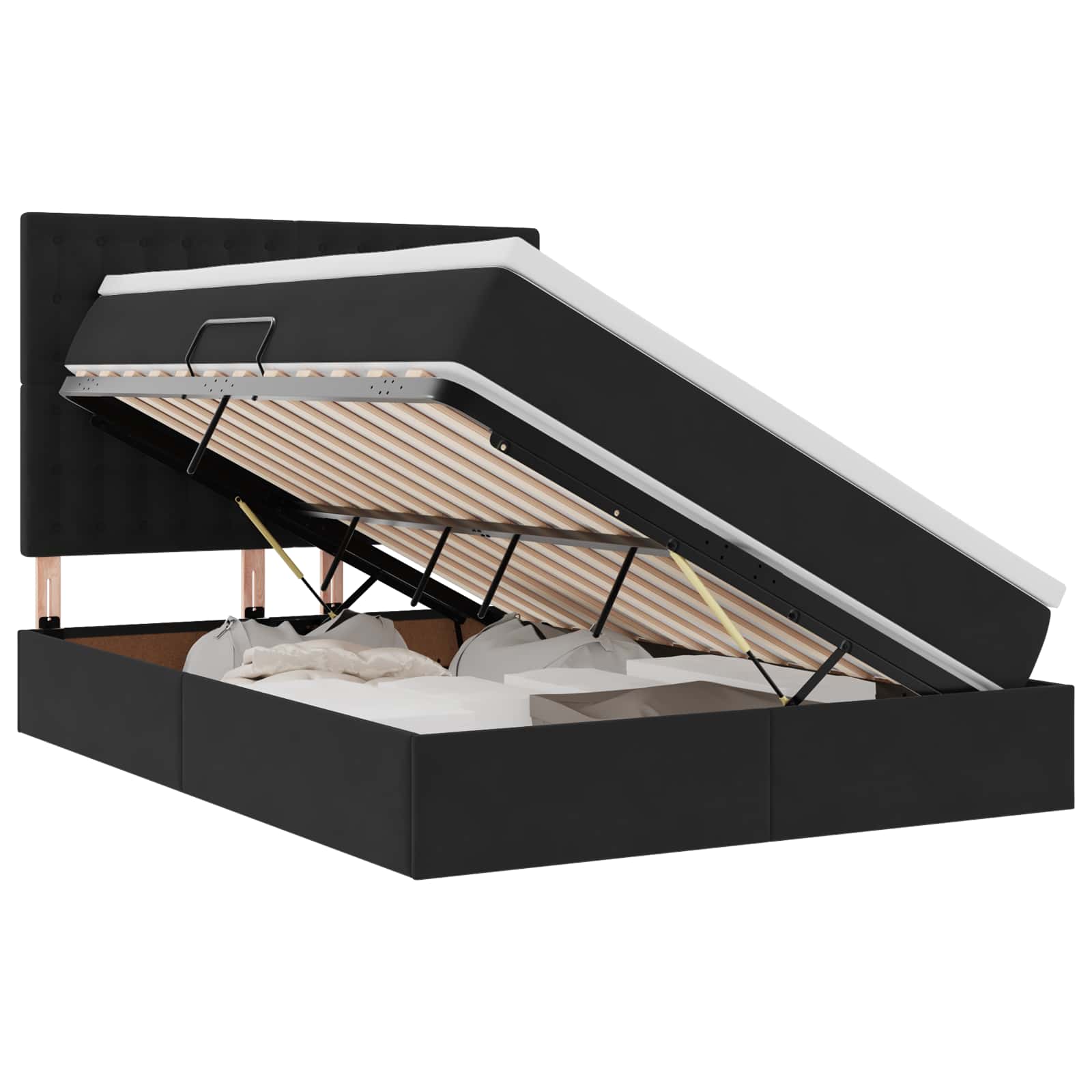 Lit avec rangement et matelas Noir 140 x 190 cm Velours - XIOS