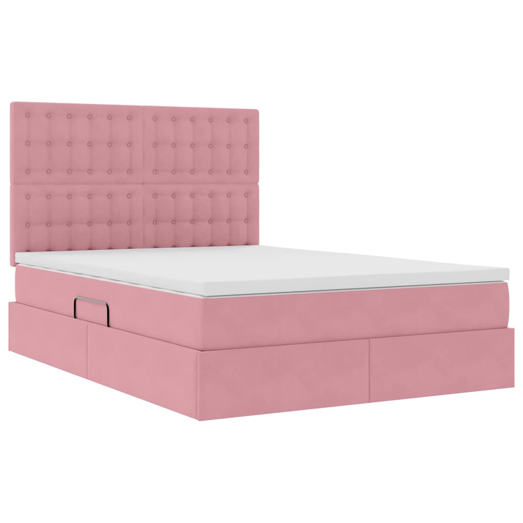 Lit avec rangement et matelas Rose 140 x 200 cm Velours - XIOS