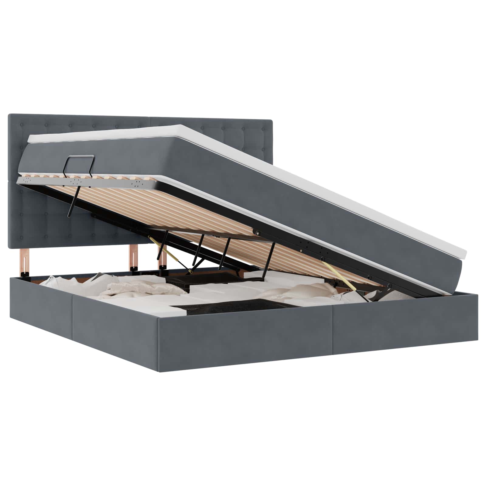 Lit avec rangement et matelas Gris foncé 160 x 200 cm Velours - XIOS