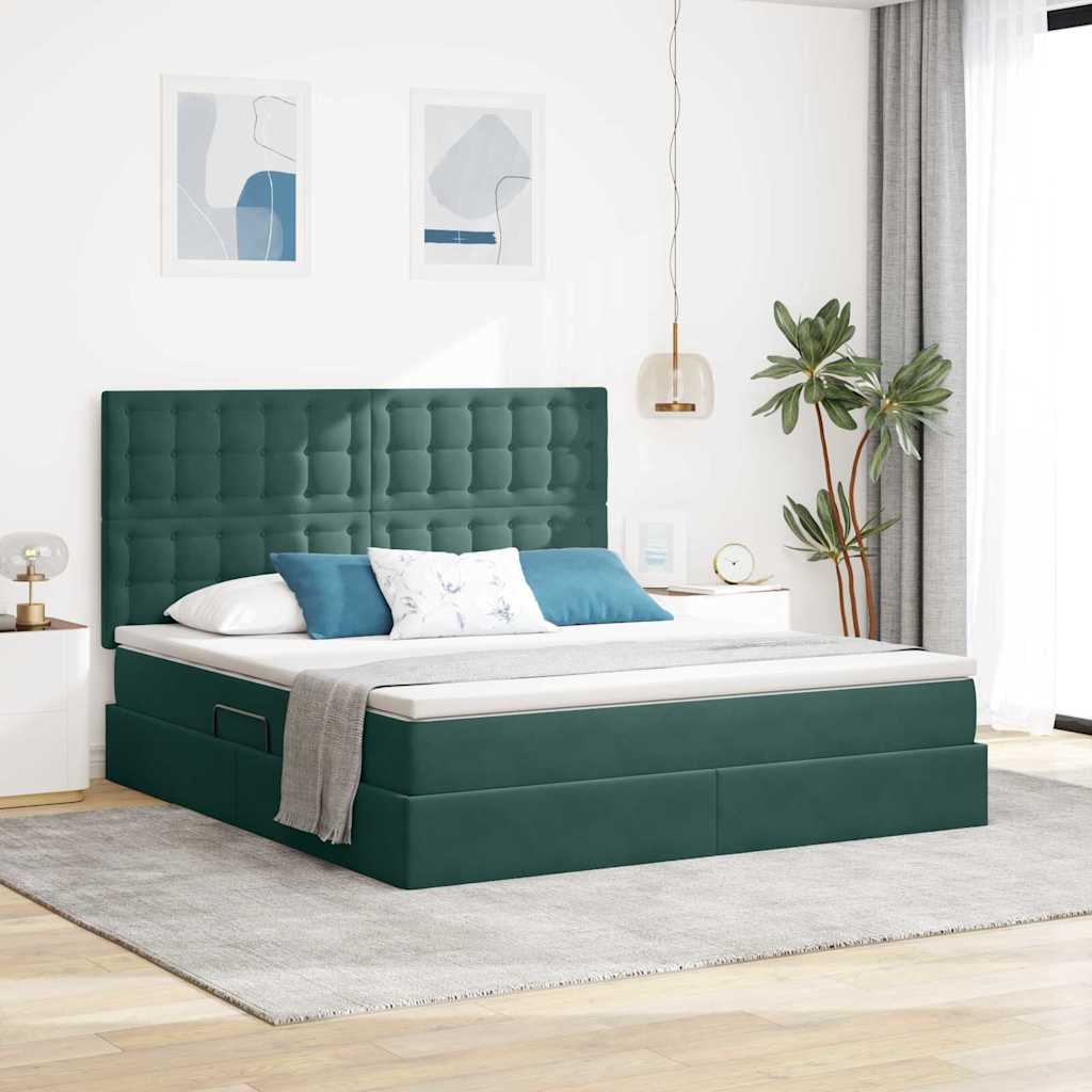 Lit avec rangement et matelas Vert foncé 160 x 200 cm Velours - XIOS