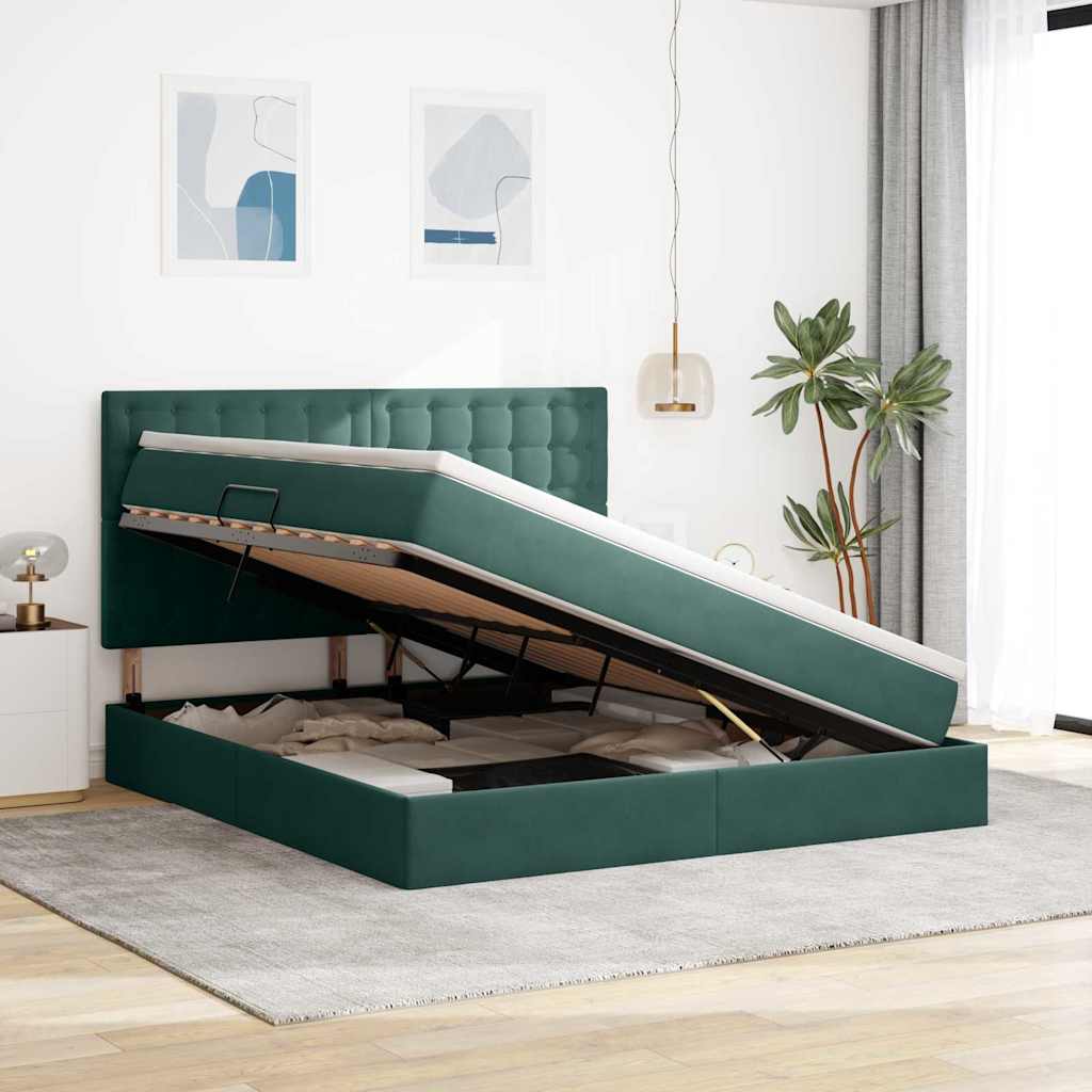 Lit avec rangement et matelas Vert foncé 160 x 200 cm Velours - XIOS