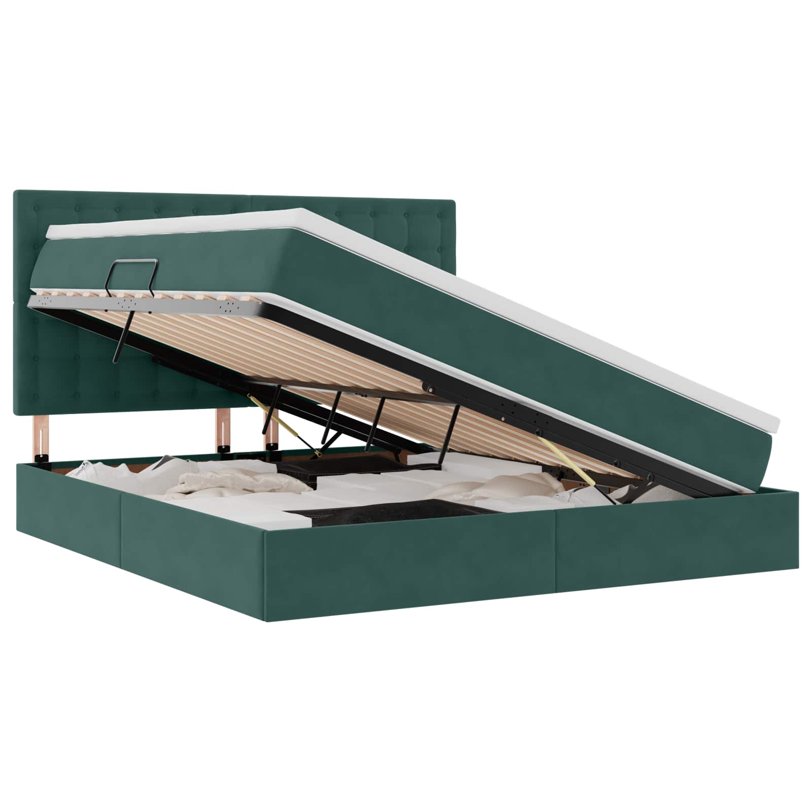 Lit avec rangement et matelas Vert foncé 160 x 200 cm Velours - XIOS