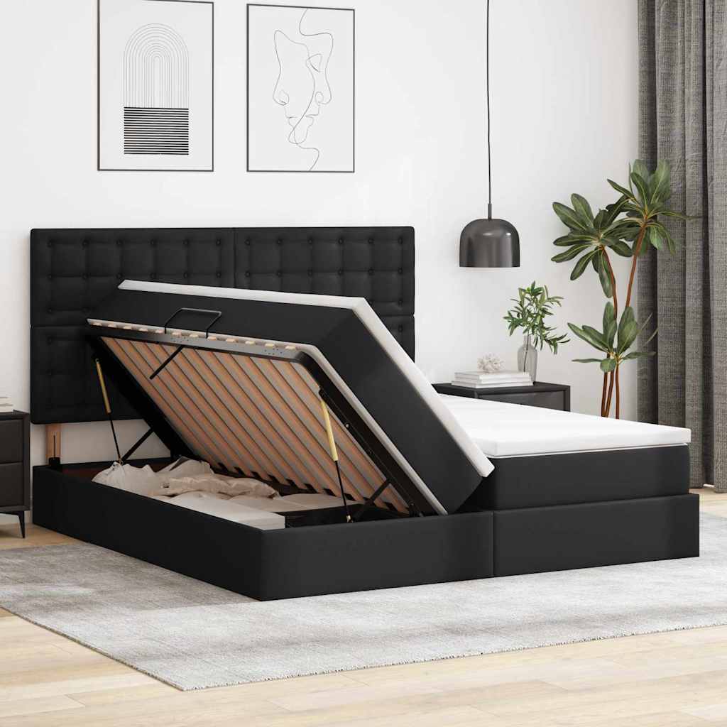 Lit avec rangement et matelas avec matelas Noir 200 x 200 cm - XIOS