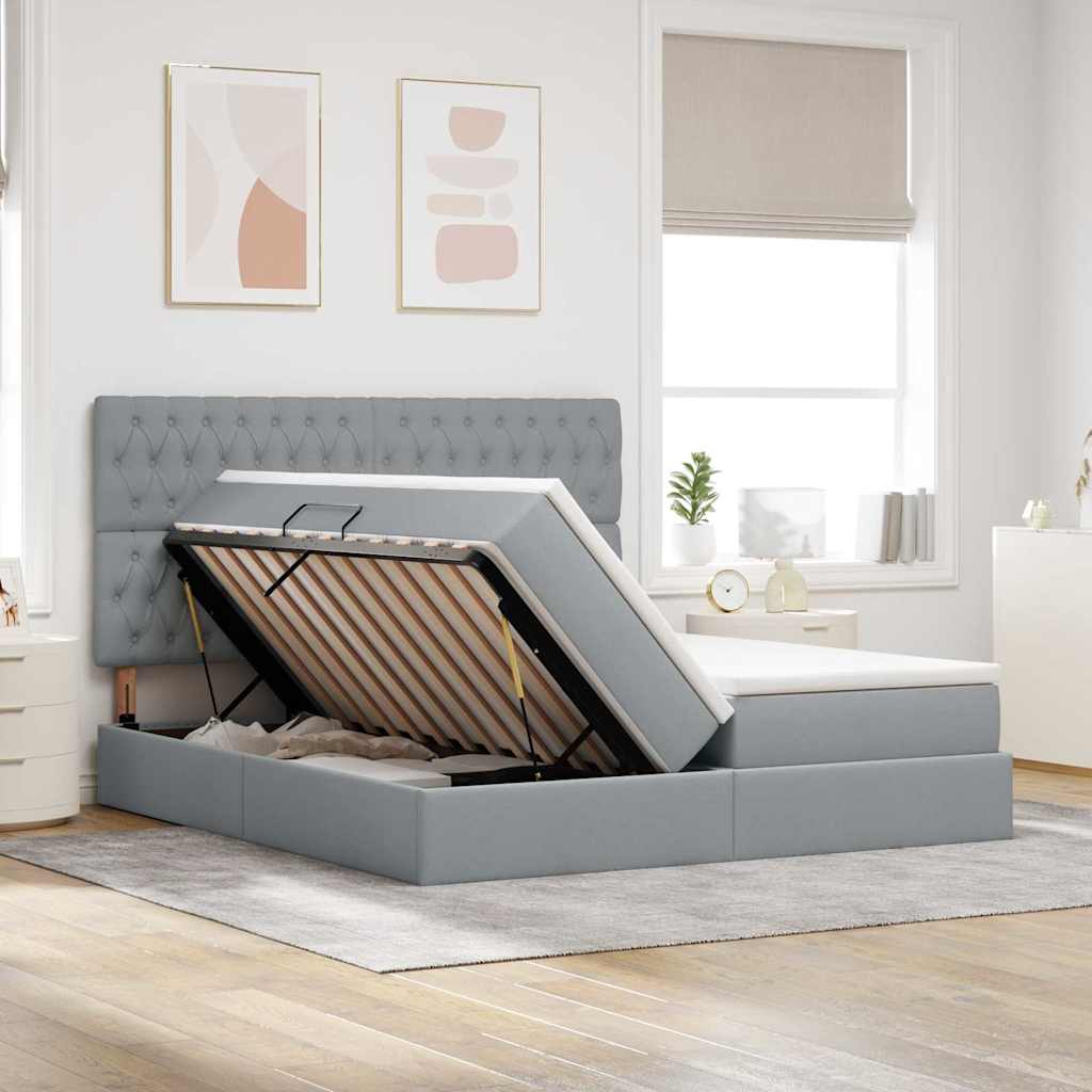 Lit de Rangement Gris clair 200 x 200 cm Cuir synthétique - XIOS