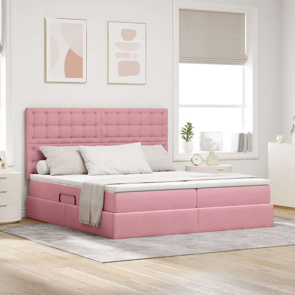 Lit de Rangement avec matelas Rose 180 x 200 cm Velours - XIOS