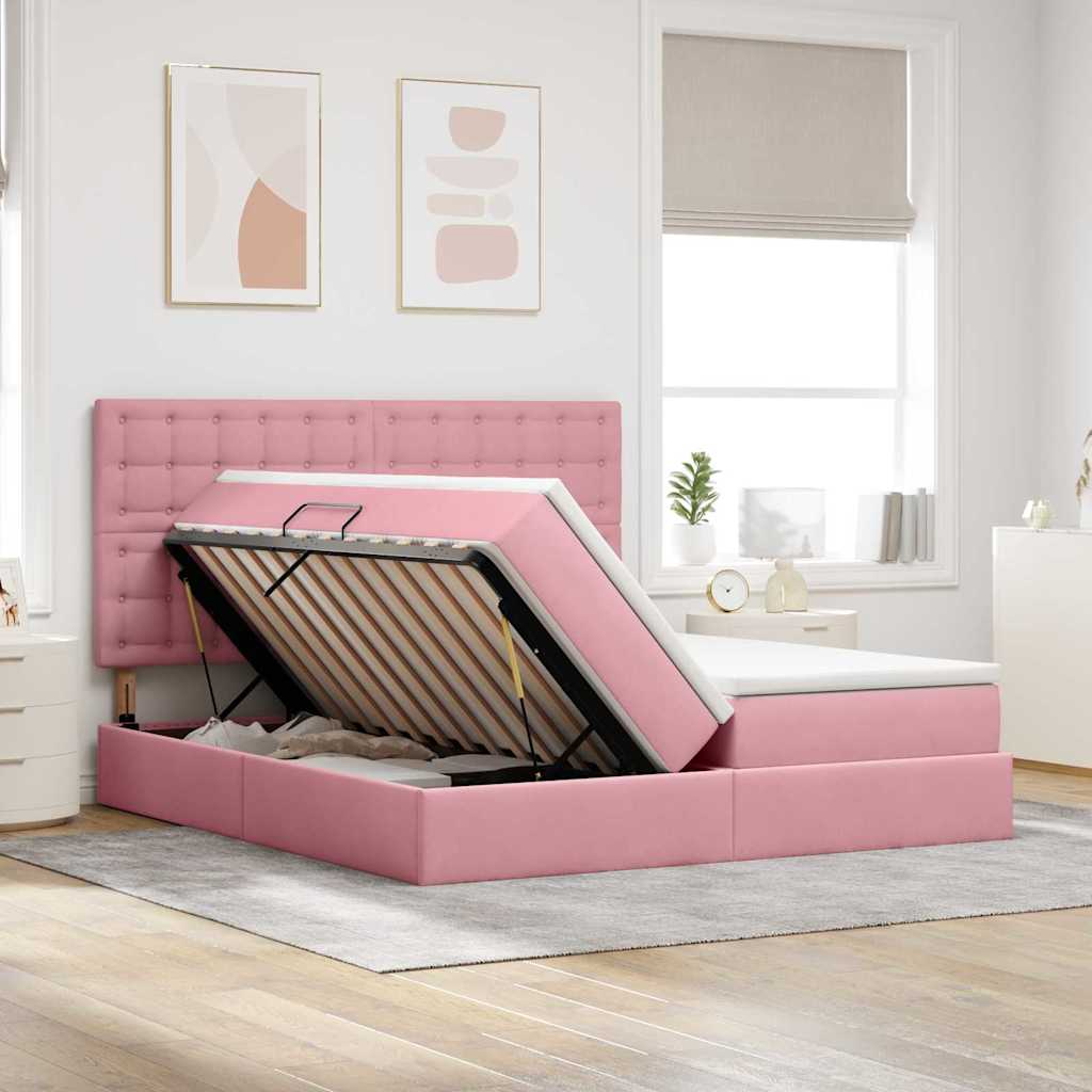 Lit de Rangement avec matelas Rose 180 x 200 cm Velours - XIOS