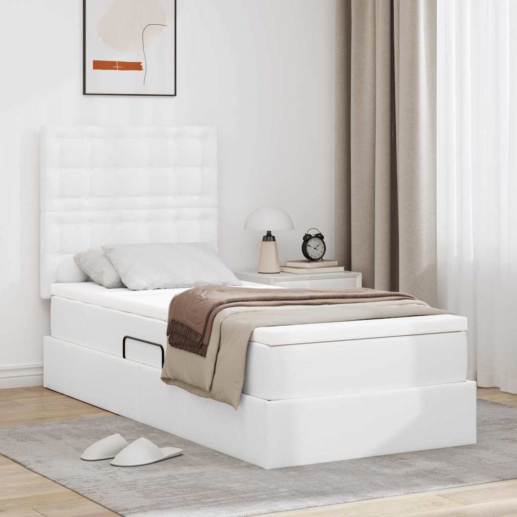 Lit avec rangement et LED Blanc pur 90 x 190 cm Simili cuir - XIOS