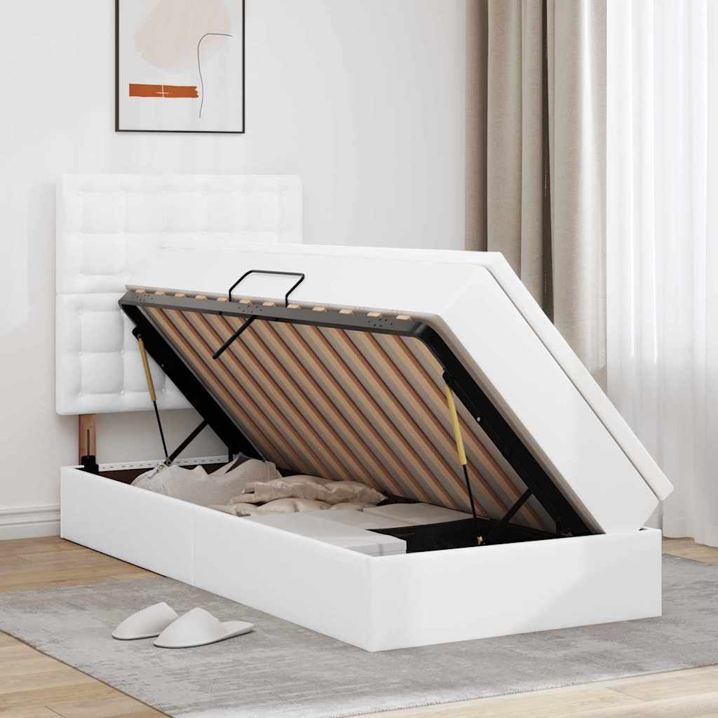 Lit avec rangement et LED Blanc pur 90 x 190 cm Simili cuir - XIOS