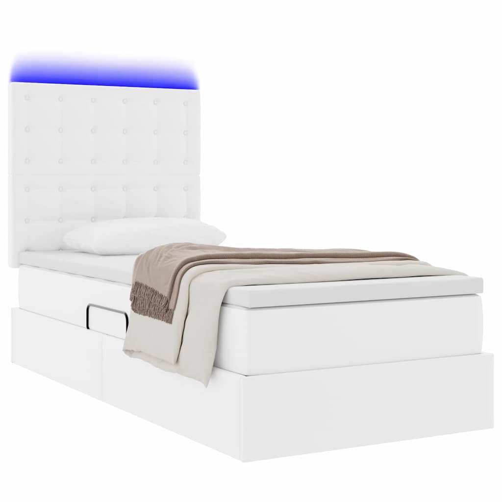 Lit avec rangement et LED Blanc pur 90 x 200 cm Simili cuir - XIOS