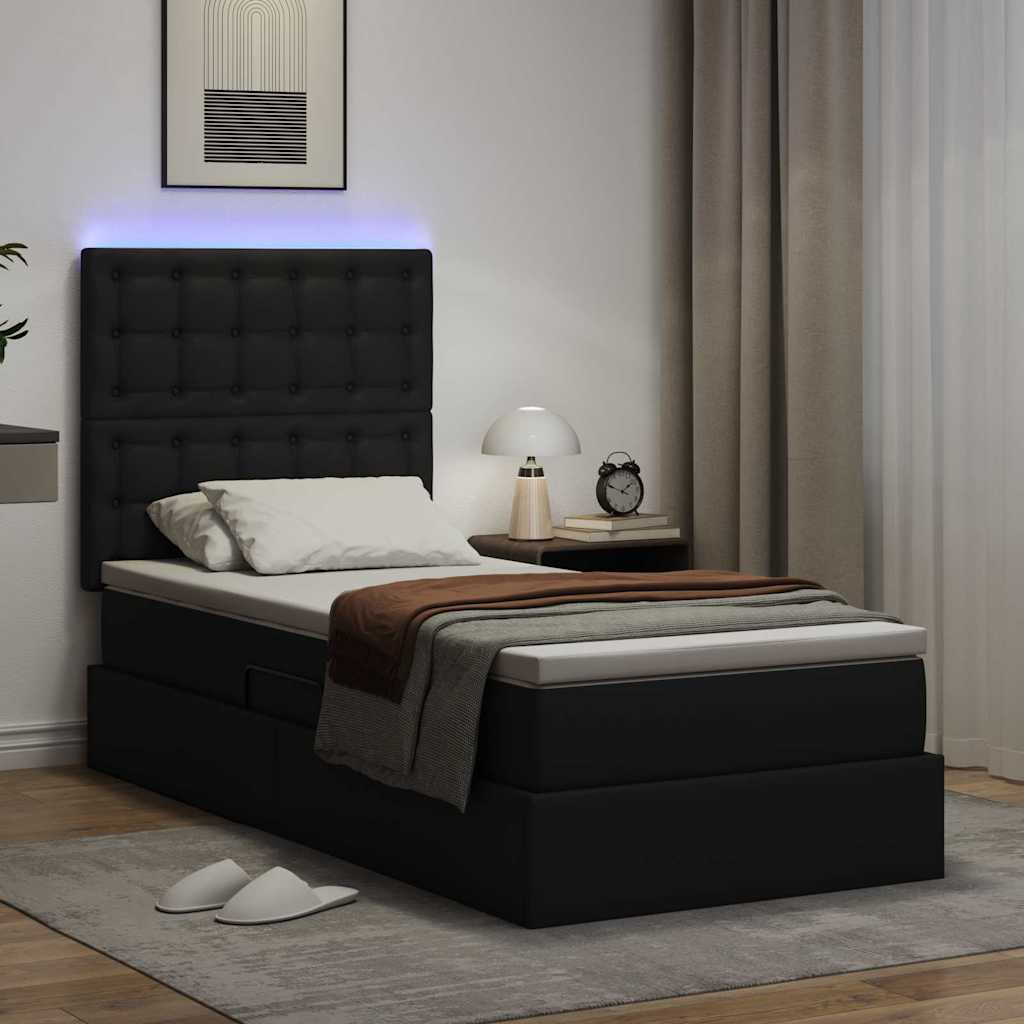 Lit avec rangement et LED Noir 100 x 200 cm Simili cuir - XIOS