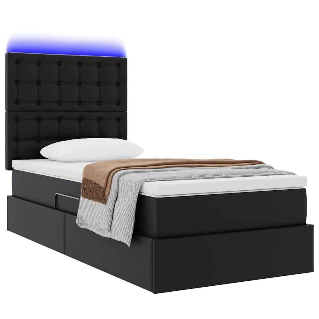 Lit avec rangement et LED Noir 100 x 200 cm Simili cuir - XIOS