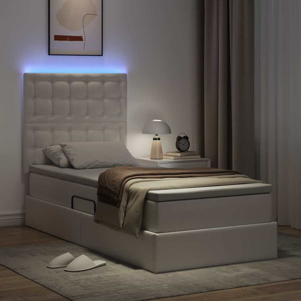 Lit avec rangement et LED Blanc pur 100 x 200 cm Simili cuir - XIOS