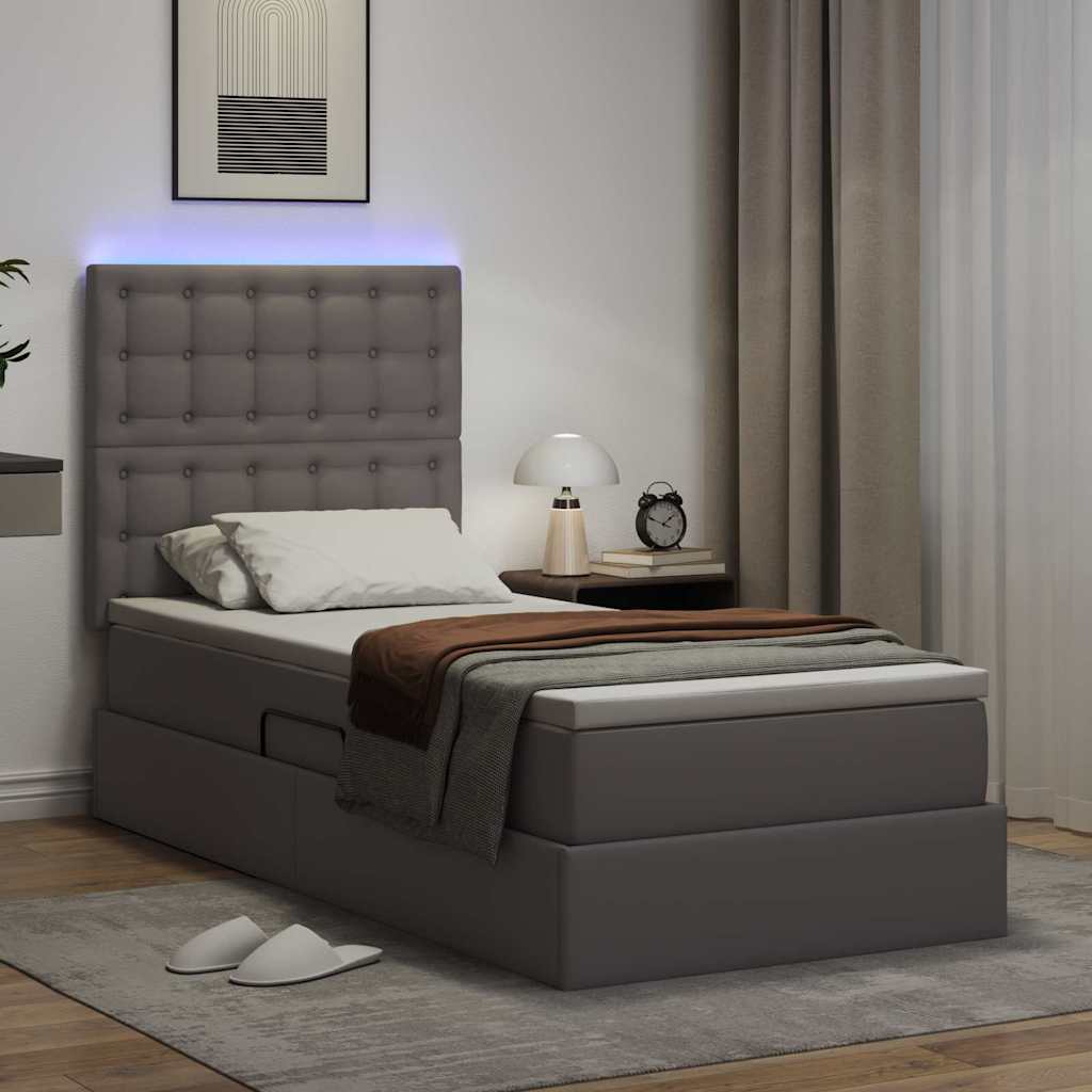 Lit avec rangement et LED Gris 100 x 200 cm Simili cuir - XIOS