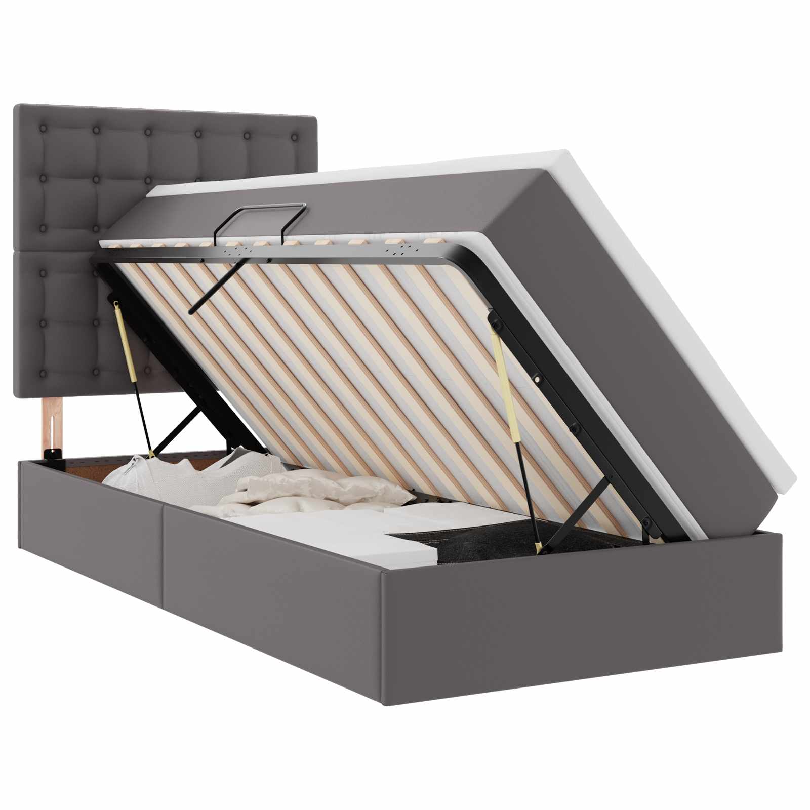 Lit avec rangement et LED Gris 100 x 200 cm Simili cuir - XIOS