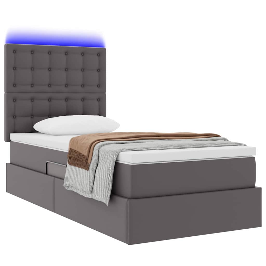 Lit avec rangement et LED Gris 100 x 200 cm Simili cuir - XIOS
