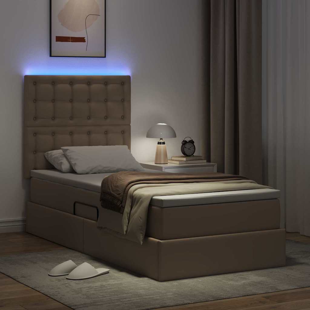 Lit avec rangement et LED Cappuccino 100 x 200 cm Simili cuir