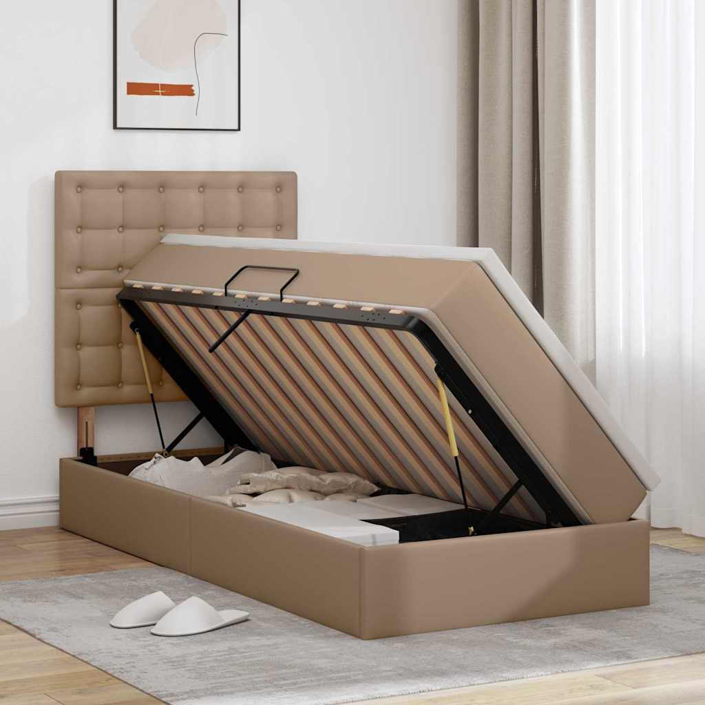 Lit avec rangement et LED Cappuccino 100 x 200 cm Simili cuir