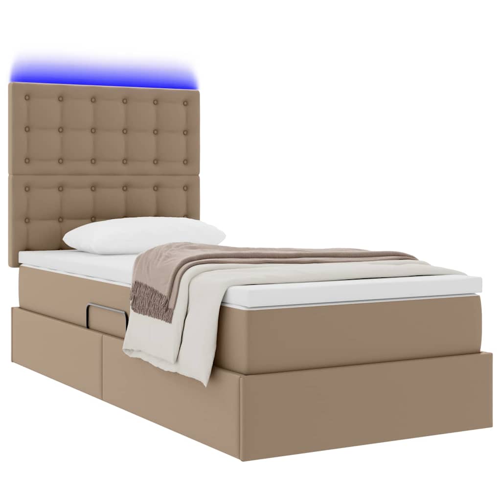 Lit avec rangement et LED Cappuccino 100 x 200 cm Simili cuir