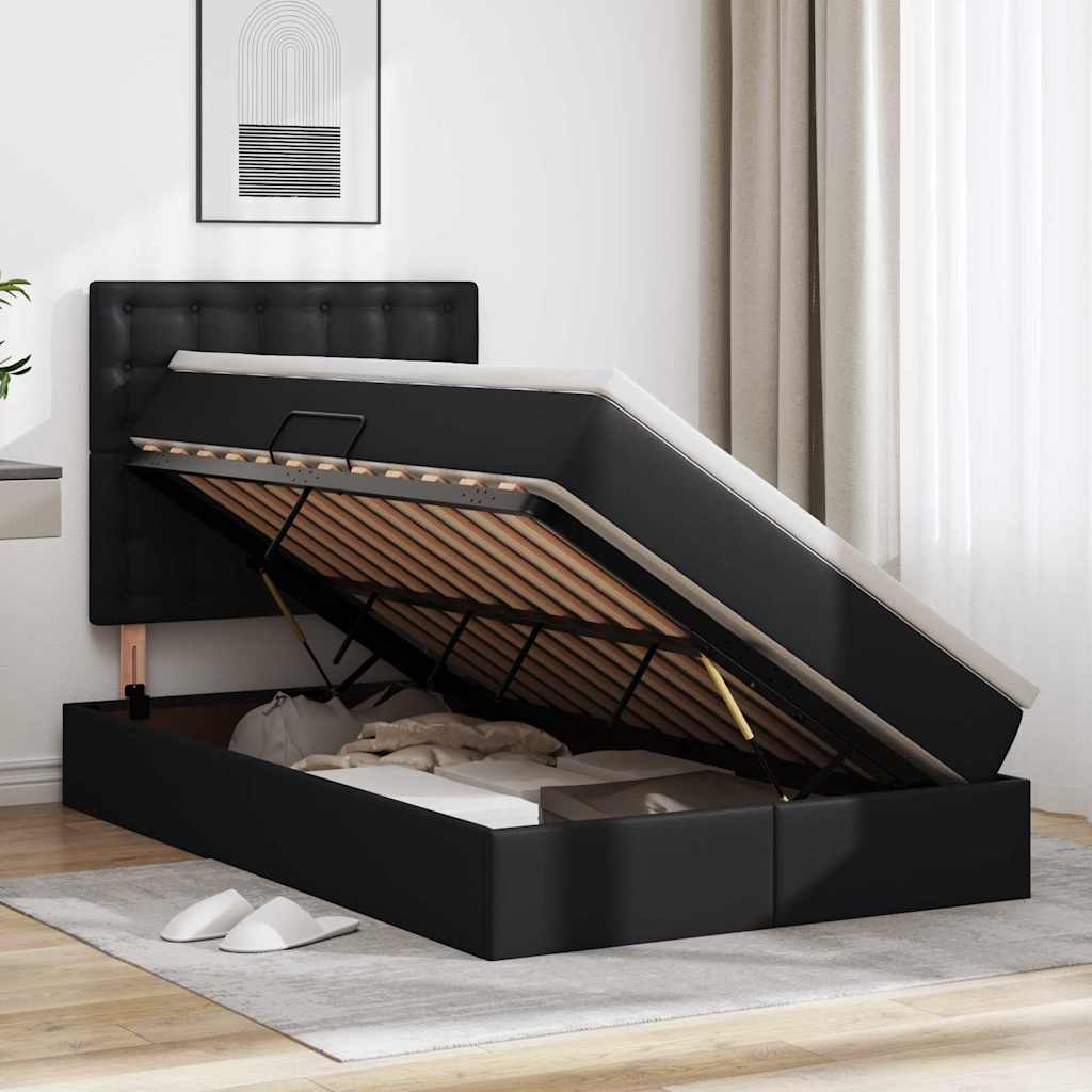 Lit avec rangement et LED Noir 120 x 190 cm Simili cuir - XIOS