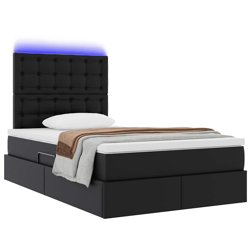 Lit avec rangement et LED Noir 120 x 190 cm Cuir synthétique - XIOS