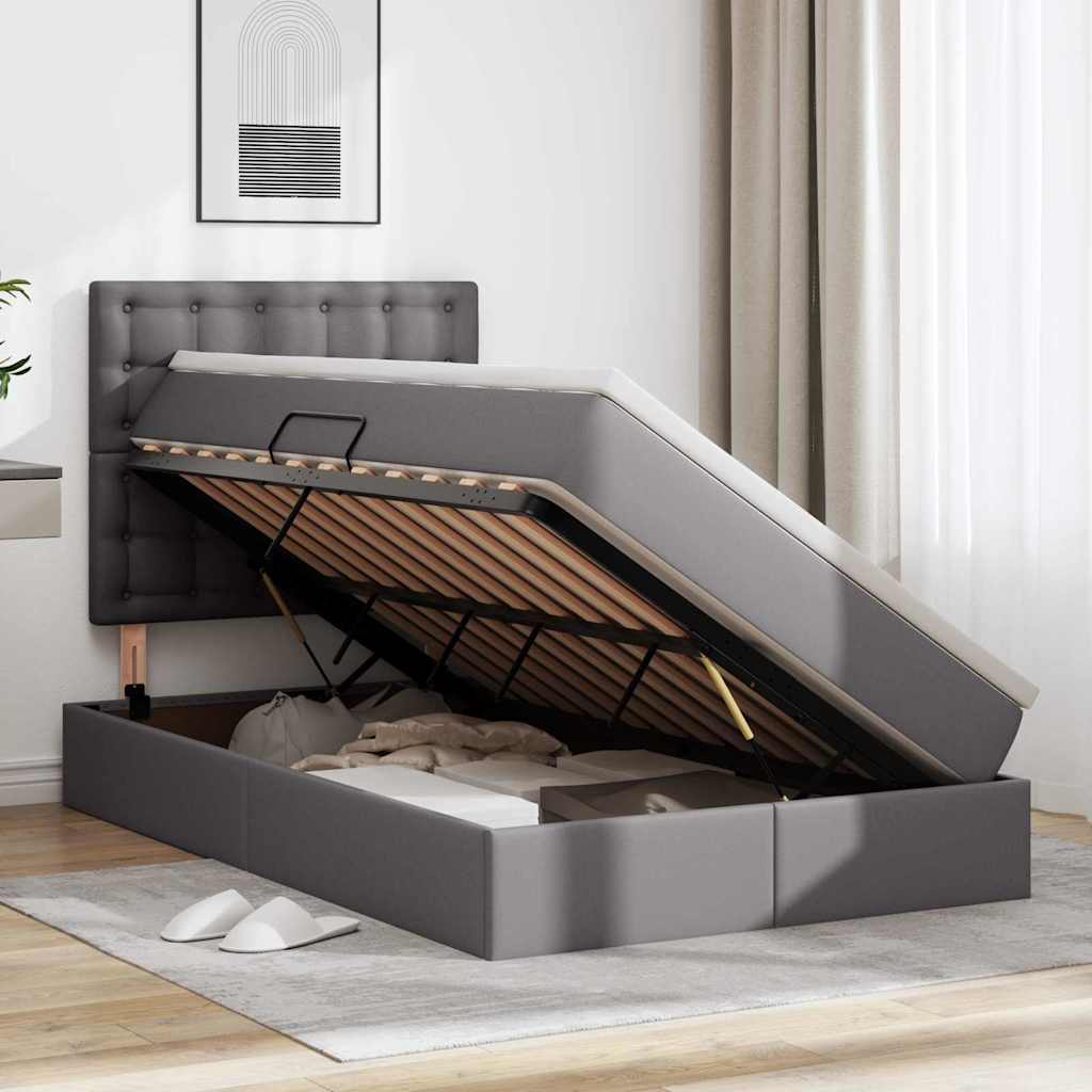 Lit avec rangement et LED Gris 120 x 190 cm Cuir synthétique - XIOS