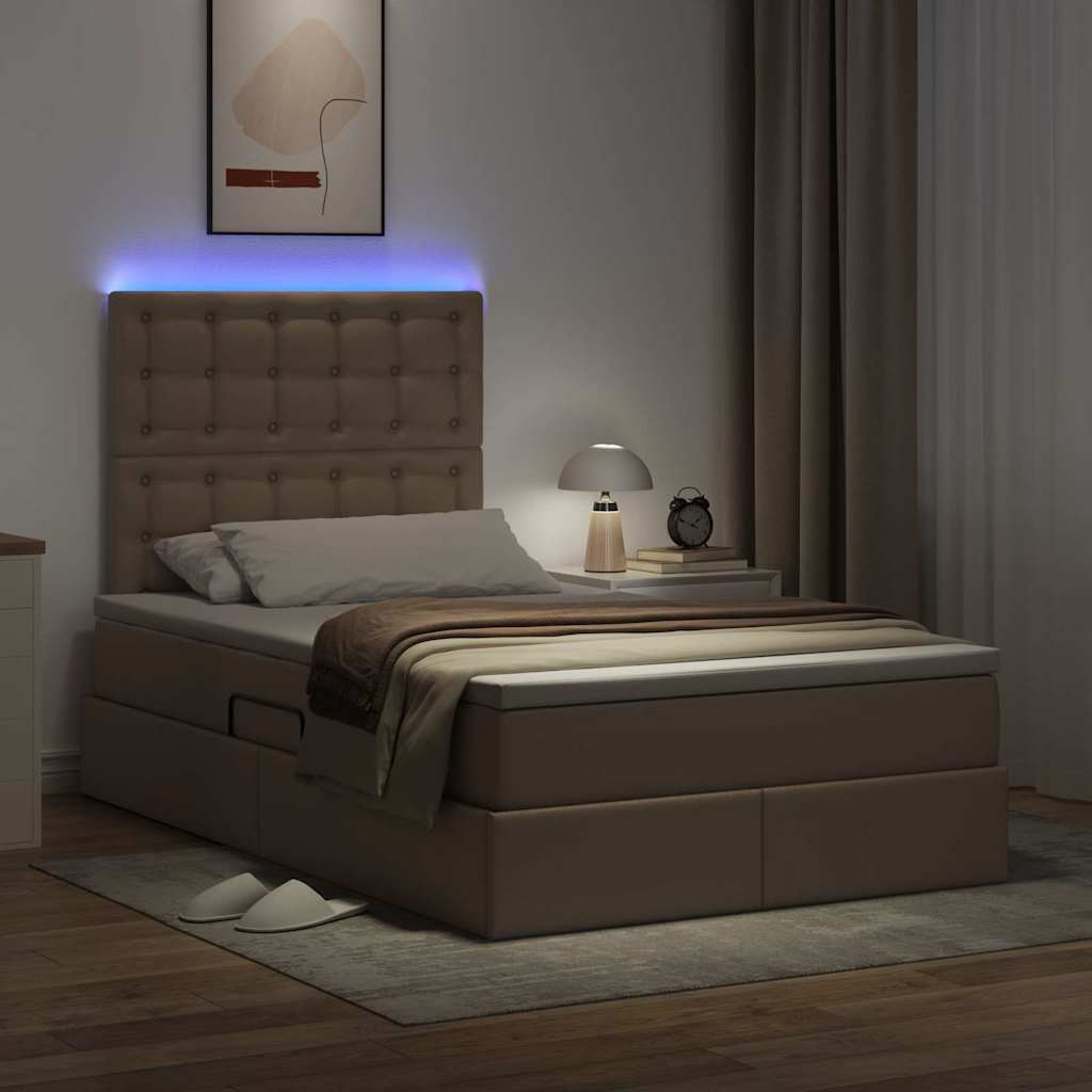 Lit avec rangement et LED Cappuccino 120 x 200 cm Simili cuir