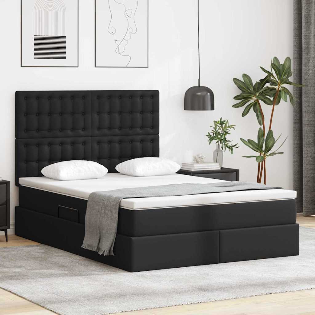 Lit avec rangement et LED Noir 140 x 190 cm Simili cuir - XIOS