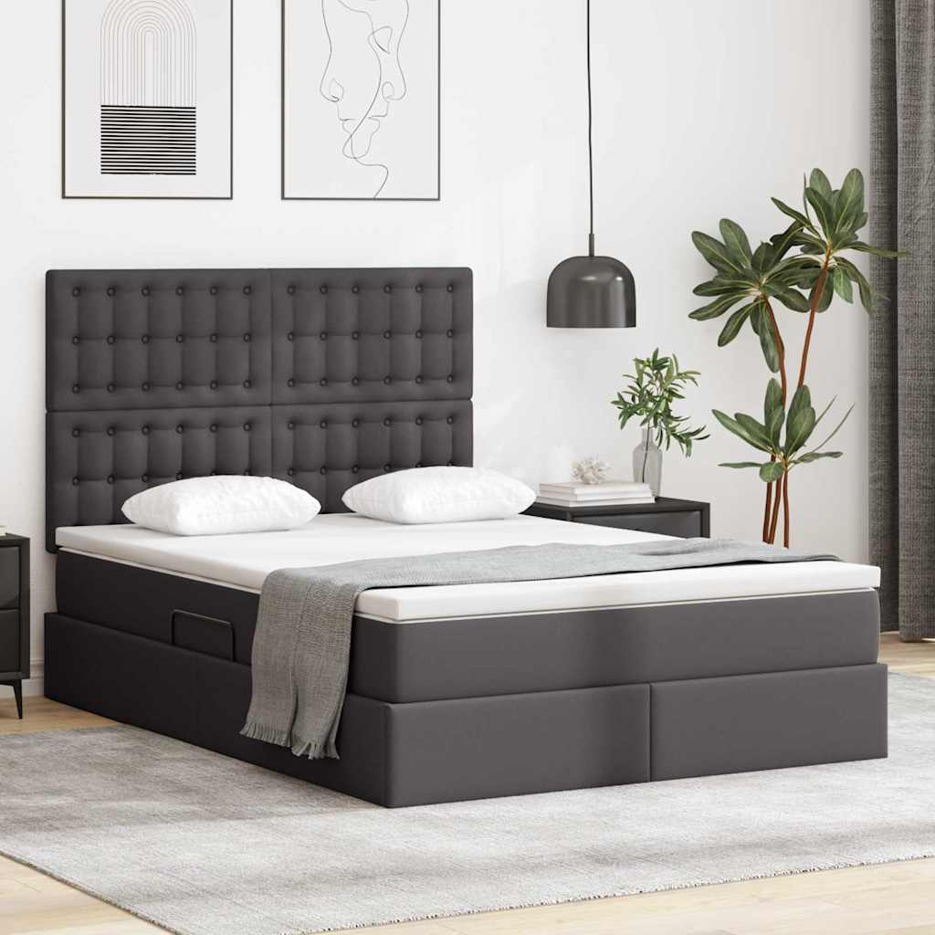 Lit avec rangement et LED Gris 140 x 190 cm Simili cuir