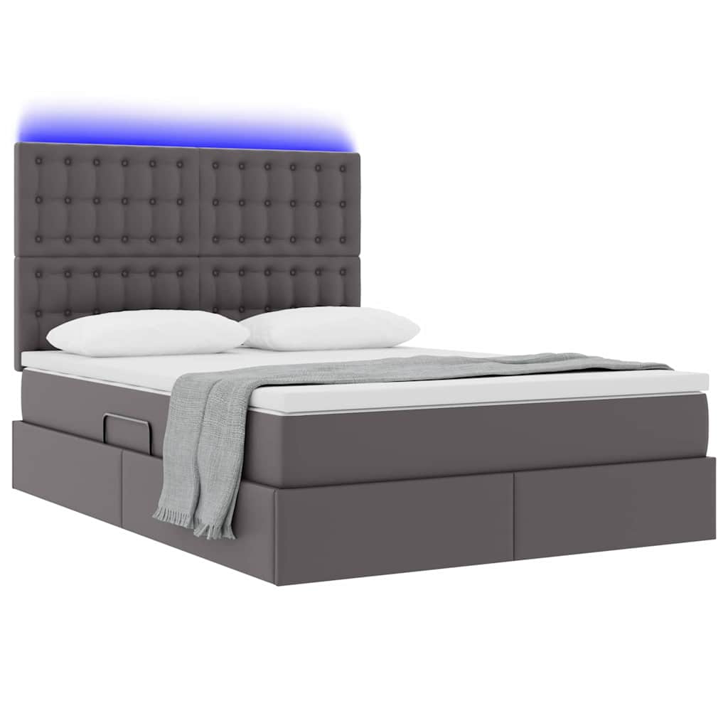Lit avec rangement et LED Gris 140 x 190 cm Simili cuir