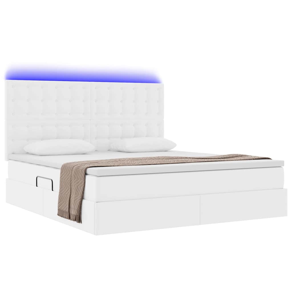 Lit avec rangement et LED Blanc pur 180 x 200 cm Simili cuir - XIOS