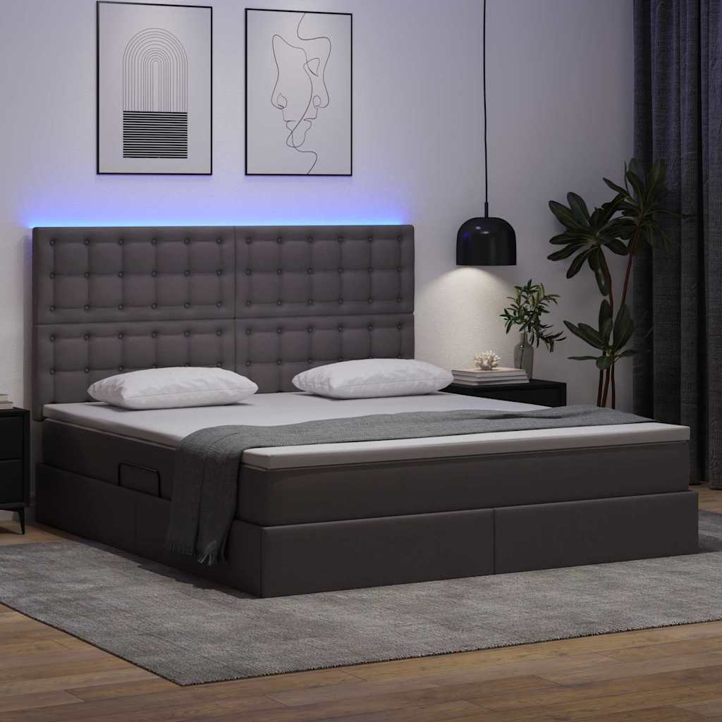 Lit avec rangement et LED Gris 180 x 200 cm Simili cuir - XIOS