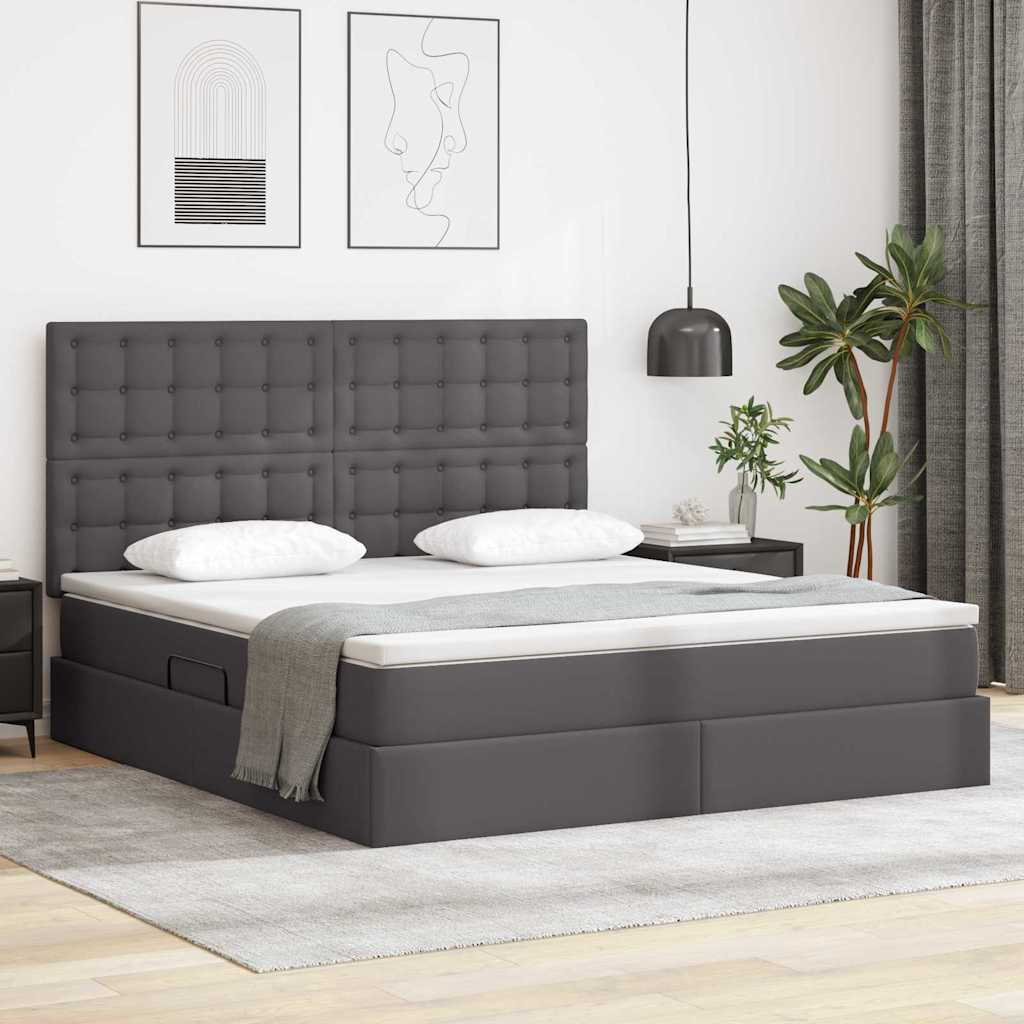 Lit avec rangement et LED Gris 180 x 200 cm Simili cuir - XIOS