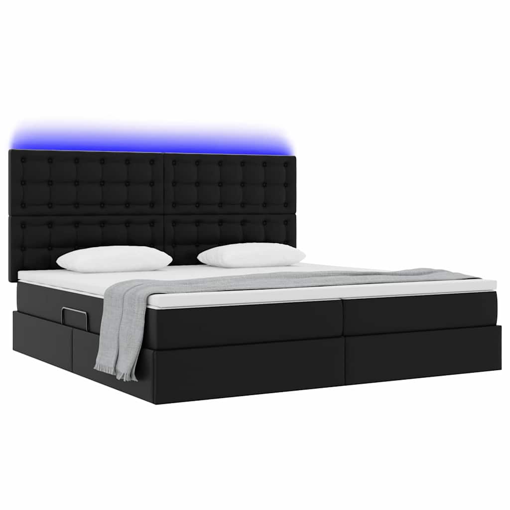Lit avec rangement et LED Noir 200 x 200 cm Cuir synthétique - XIOS