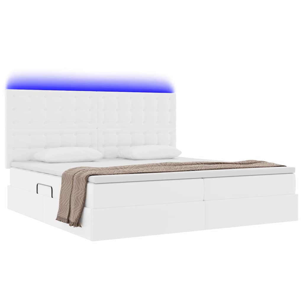 Lit avec rangement et LED Blanc pur 200 x 200 cm Simili cuir - XIOS