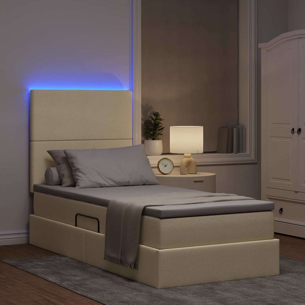 Lit de rangement LED avec matelas Crème 90 x 190 cm Tissu - XIOS