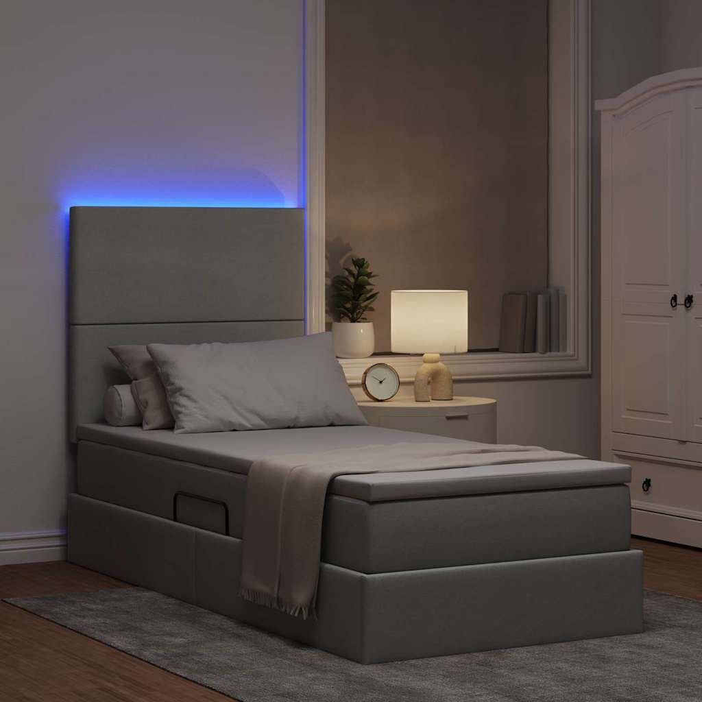 Lit de rangement LED avec matelas Gris clair 90 x 200 cm Tissu - XIOS