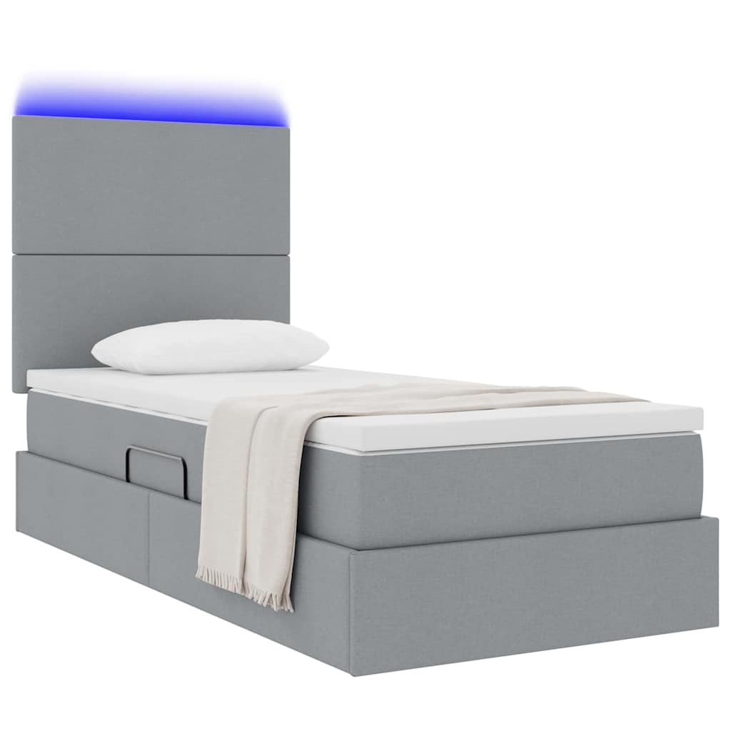 Lit de rangement LED avec matelas Gris clair 90 x 200 cm Tissu - XIOS