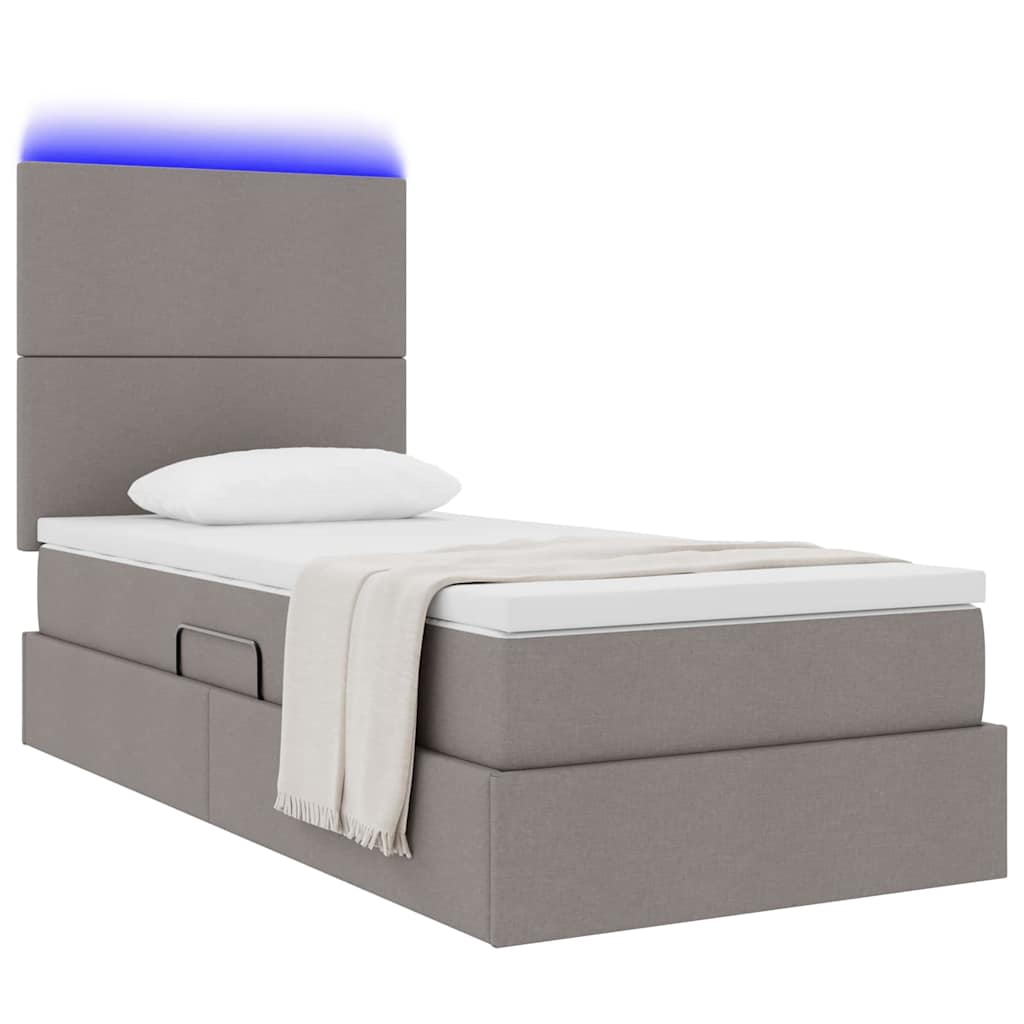 Lit de rangement LED avec matelas Taupe 90 x 200 cm Tissu - XIOS