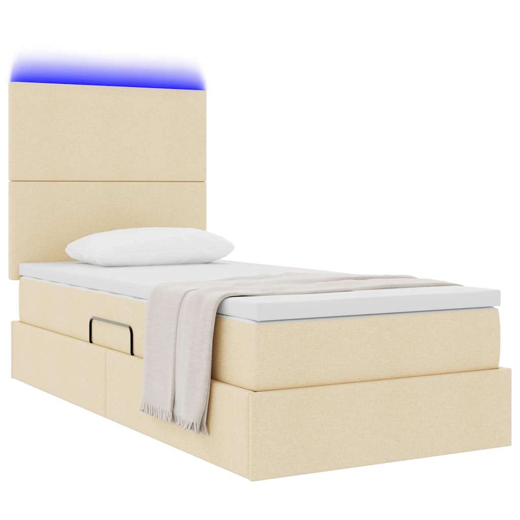Lit de rangement LED avec matelas Crème 100 x 200 cm Tissu - XIOS