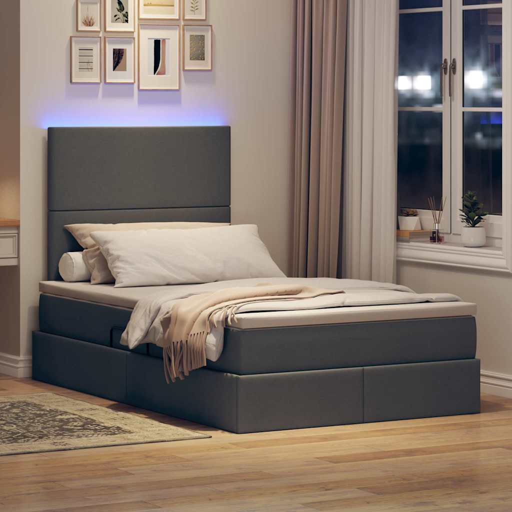 Lit de rangement LED avec matelas Gris foncé 120 x 200 cm Tissu