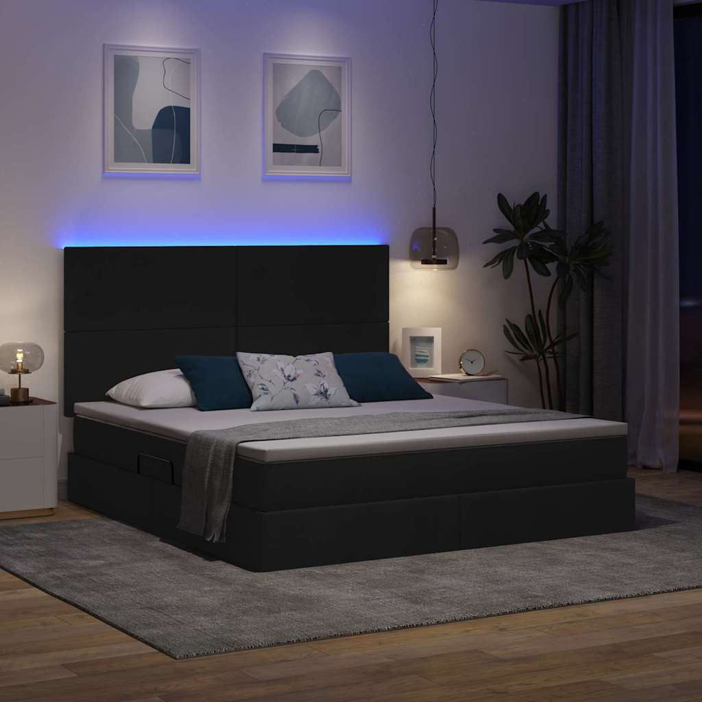 Lit avec rangement et LED avec LED Noir 180 x 200 cm Polyester - XIOS