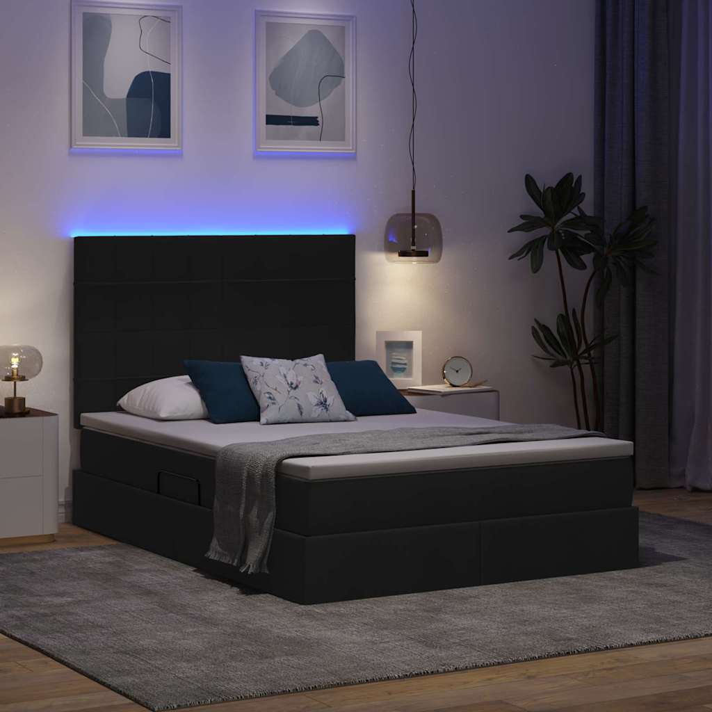 Lit avec rangement et LED avec LED Noir 140 x 190 cm Polyester - XIOS
