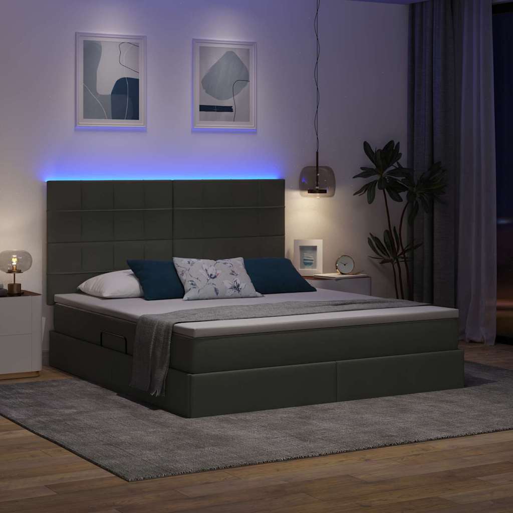 Lit de rangement LED avec matelas Gris foncé 160 x 200 cm Tissu