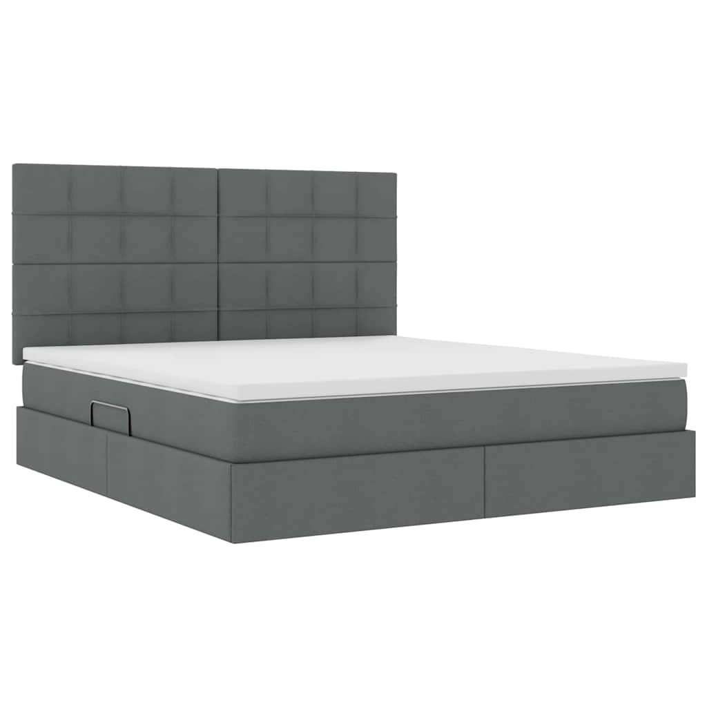 Lit de rangement LED avec matelas Gris foncé 160 x 200 cm Tissu