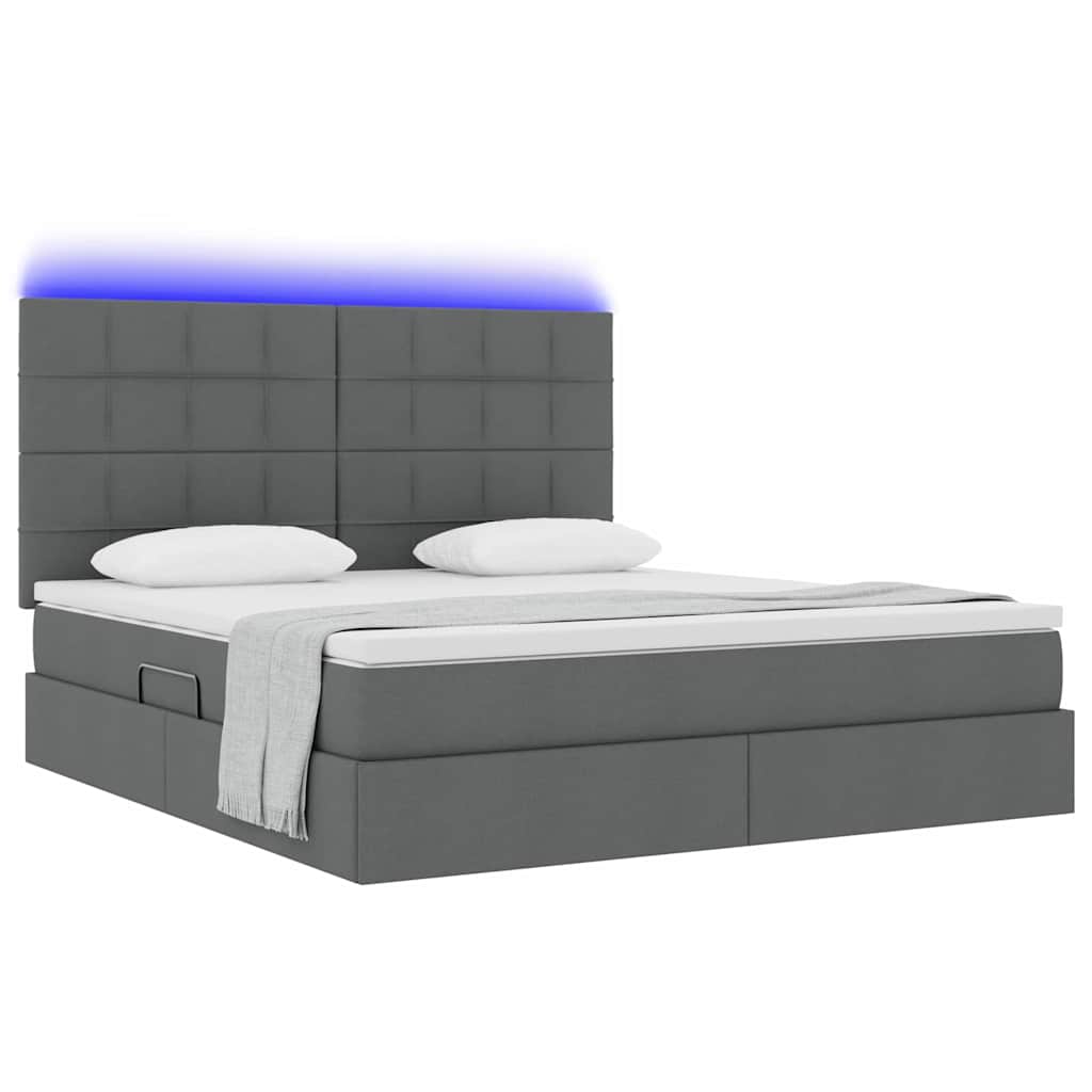 Lit de rangement LED avec matelas Gris foncé 160 x 200 cm Tissu