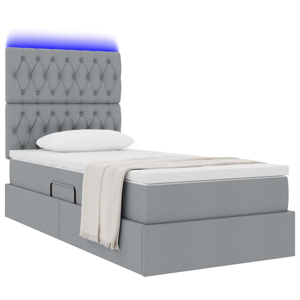 Lit de rangement LED avec matelas Gris clair 90 x 190 cm Tissu - XIOS