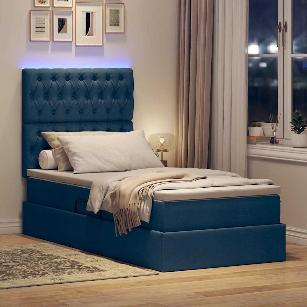 Lit de rangement LED avec matelas Bleu 90 x 190 cm Tissu