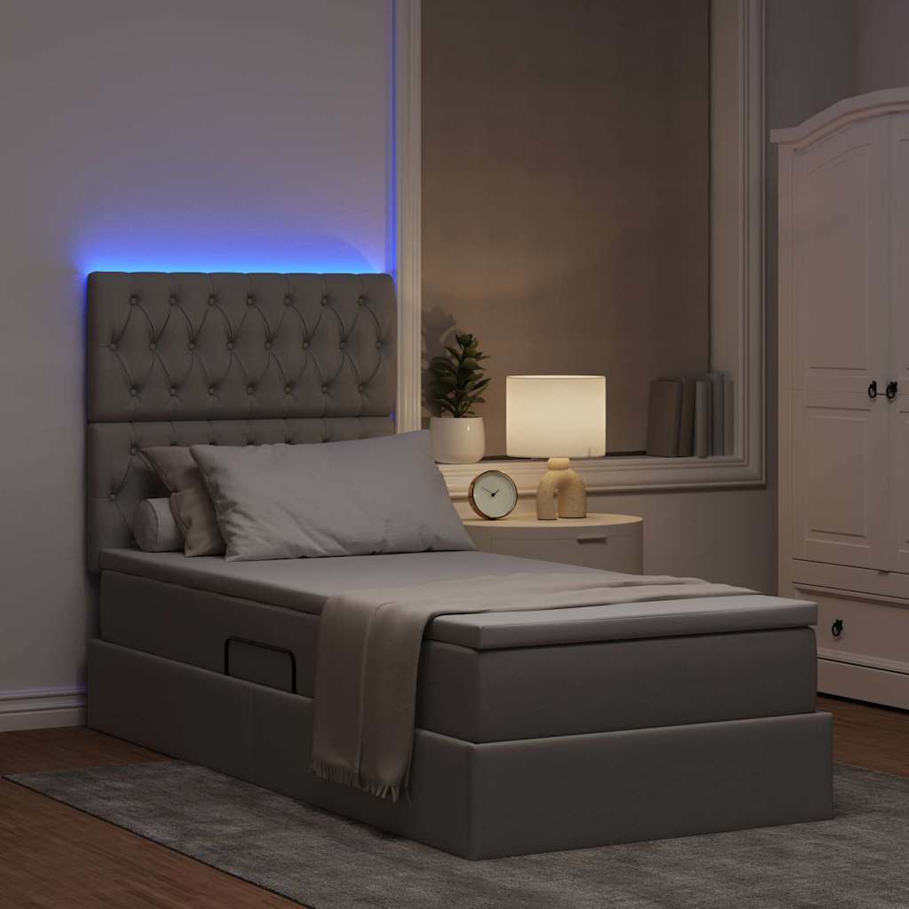 Lit de rangement LED avec matelas Taupe 100 x 200 cm Tissu - XIOS